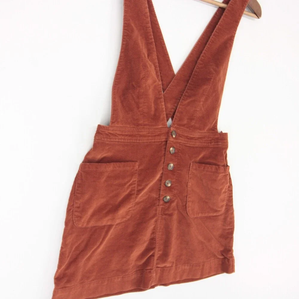 Free People Old School Love Pinafore Dress Womens 2 Rust Corduroy Button Front